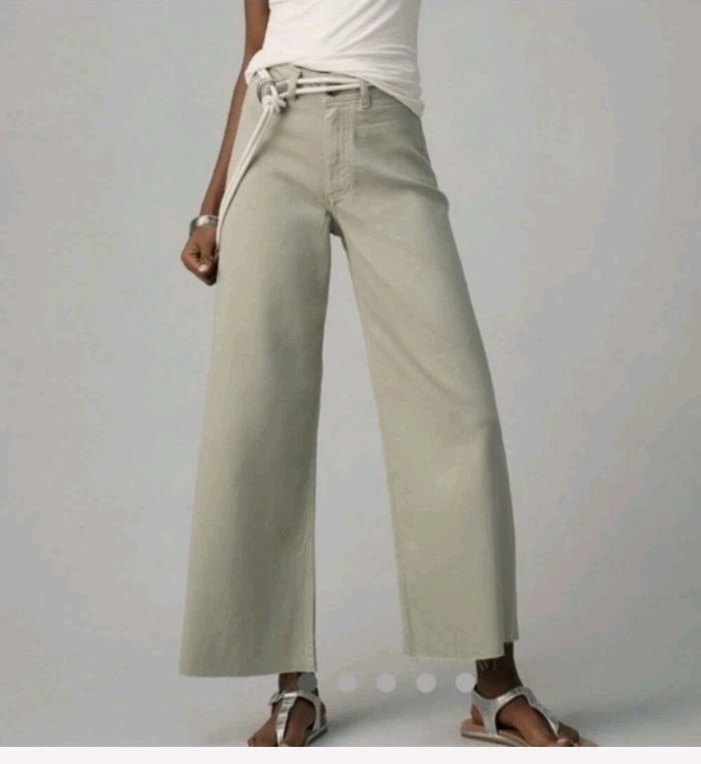 Anthropologie Maeve The Ettie Wide Leg Crop Raw Hem Sage Green Jeans 32